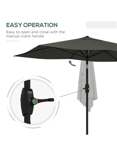 Outsunny 2 x 3(m) Garden Parasol Umbrella, Rectangular Outdoor Market Umbrella Sun Shade with Crank & Push Button Tilt, 6 Ribs, 