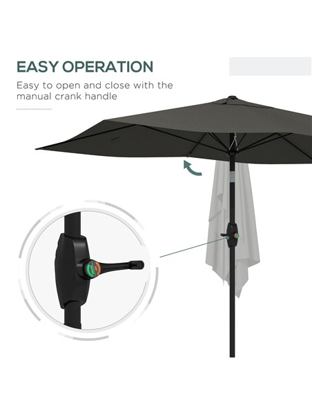 Outsunny 2 x 3(m) Garden Parasol Umbrella, Rectangular Outdoor Market Umbrella Sun Shade with Crank & Push Button Tilt, 6 Ribs,  - pic 48926 | FastDaddyshop