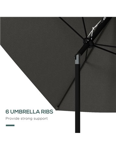 Outsunny 2 x 3(m) Garden Parasol Umbrella, Rectangular Outdoor Market Umbrella Sun Shade with Crank & Push Button Tilt, 6 Ribs, 