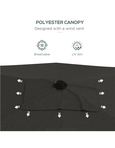 Outsunny 2 x 3(m) Garden Parasol Umbrella, Rectangular Outdoor Market Umbrella Sun Shade with Crank & Push Button Tilt, 6 Ribs, 