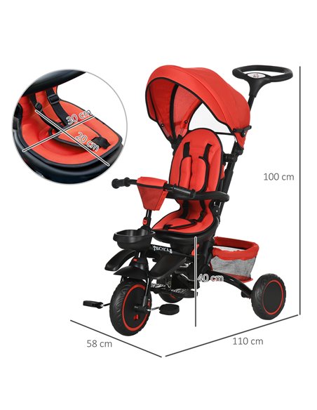 HOMCOM 7-in-1 Tricycle for Kids, Baby Trike with Rotatable Seat, Adjustable Push Handle, Safety Harness Detachable Canopy Semi-r - pic 4893 | FastDaddyshop