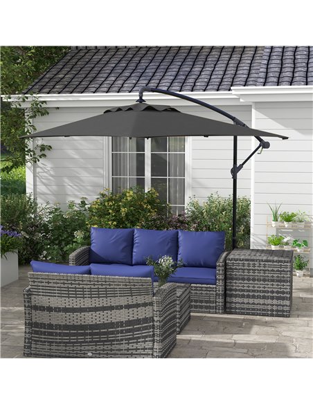Outsunny 3x2m Cantilever Parasol with Cross Base, Banana Parasol with Crank Handle and 6 Ribs, Rectangular Hanging Patio Umbrell - pic 48932 | FastDaddyshop