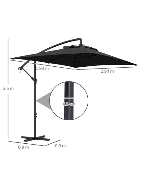 Outsunny 3x2m Cantilever Parasol with Cross Base, Banana Parasol with Crank Handle and 6 Ribs, Rectangular Hanging Patio Umbrell - pic 48933 | FastDaddyshop