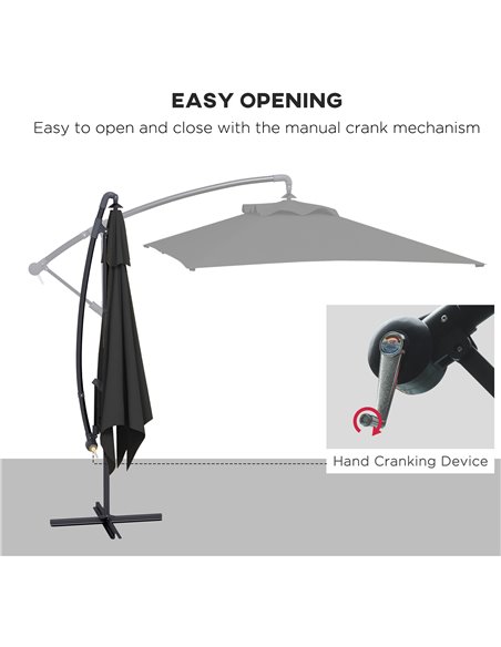 Outsunny 3x2m Cantilever Parasol with Cross Base, Banana Parasol with Crank Handle and 6 Ribs, Rectangular Hanging Patio Umbrell - pic 48934 | FastDaddyshop