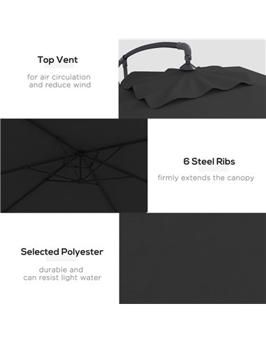 Outsunny 3x2m Cantilever Parasol with Cross Base, Banana Parasol with Crank Handle and 6 Ribs, Rectangular Hanging Patio Umbrell