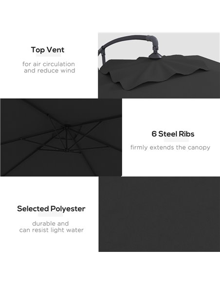 Outsunny 3x2m Cantilever Parasol with Cross Base, Banana Parasol with Crank Handle and 6 Ribs, Rectangular Hanging Patio Umbrell - pic 48935 | FastDaddyshop