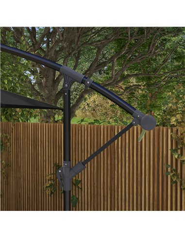 Outsunny 3x2m Cantilever Parasol with Cross Base, Banana Parasol with Crank Handle and 6 Ribs, Rectangular Hanging Patio Umbrell