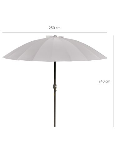 Outsunny 2.5m Adjustable Outdoor Garden Parasol Umbrella Sun Shade with Crank & Tilt, Light Grey 84D-103GY