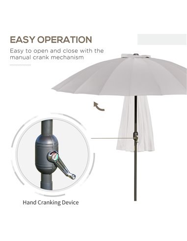 Outsunny 2.5m Adjustable Outdoor Garden Parasol Umbrella Sun Shade with Crank & Tilt, Light Grey 84D-103GY