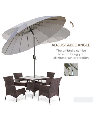 Outsunny 2.5m Adjustable Outdoor Garden Parasol Umbrella Sun Shade with Crank & Tilt, Light Grey 84D-103GY
