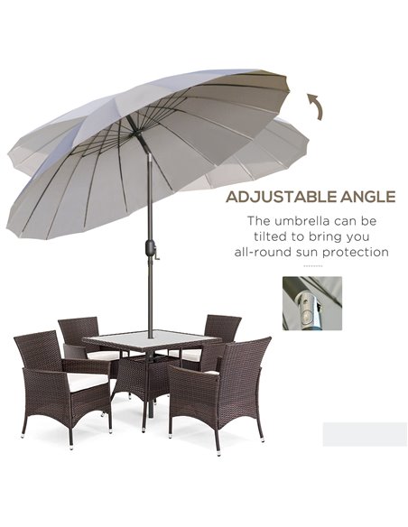 Outsunny 2.5m Adjustable Outdoor Garden Parasol Umbrella Sun Shade with Crank & Tilt, Light Grey 84D-103GY - pic 48944 | FastDaddyshop