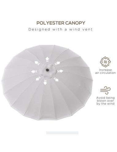 Outsunny 2.5m Adjustable Outdoor Garden Parasol Umbrella Sun Shade with Crank & Tilt, Light Grey 84D-103GY