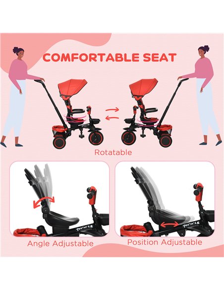 HOMCOM 7-in-1 Tricycle for Kids, Baby Trike with Rotatable Seat, Adjustable Push Handle, Safety Harness Detachable Canopy Semi-r - pic 4895 | FastDaddyshop