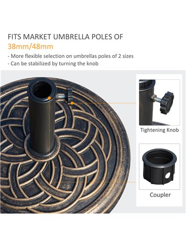 Outsunny 11.5kg Heavy Duty Parasol Base, Umbrella Stand Holder, Parasol Stand for 38mm or 48mm Patio Umbrella Pole, Bronze Tone 