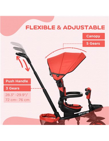 HOMCOM 7-in-1 Tricycle for Kids, Baby Trike with Rotatable Seat, Adjustable Push Handle, Safety Harness Detachable Canopy Semi-r