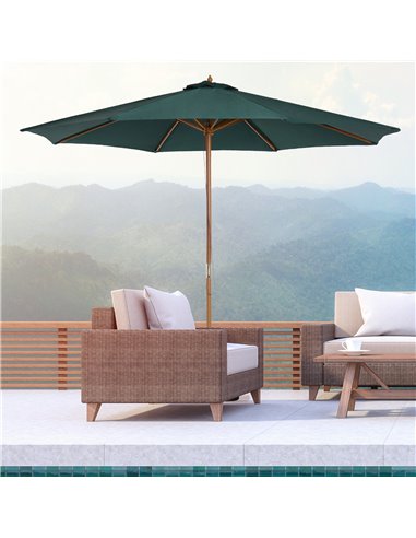 Outsunny 3(m) Wooden Patio Umbrella, Garden Parasol, Dark Green 01-0243