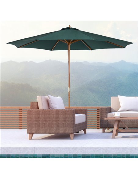 Outsunny 3(m) Wooden Patio Umbrella, Garden Parasol, Dark Green 01-0243 - pic 48968 | FastDaddyshop