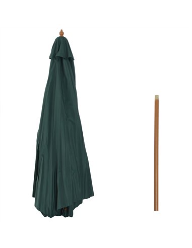 Outsunny 3(m) Wooden Patio Umbrella, Pulley Operated Garden Parasol with Rope Pulley Mechanism and 8 Ribs, Dark Green 01-0243