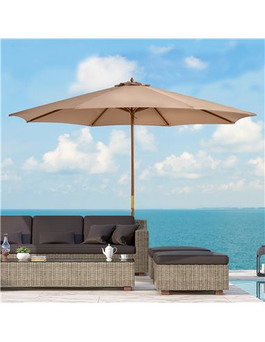 Outsunny 3(m) Garden Umbrella Wooden Parasol 8 Ribs Bamboo Sun Shade Patio Outdoor Umbrella Canopy Khaki 840-065BG