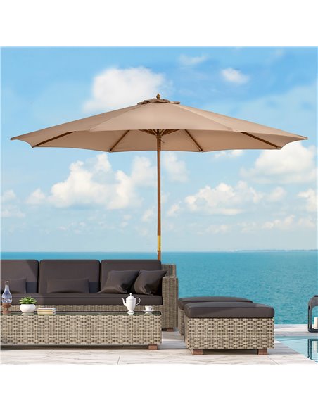 Outsunny 3(m) Garden Umbrella Wooden Parasol 8 Ribs Bamboo Sun Shade Patio Outdoor Umbrella Canopy Khaki 840-065BG - pic 48977 | FastDaddyshop