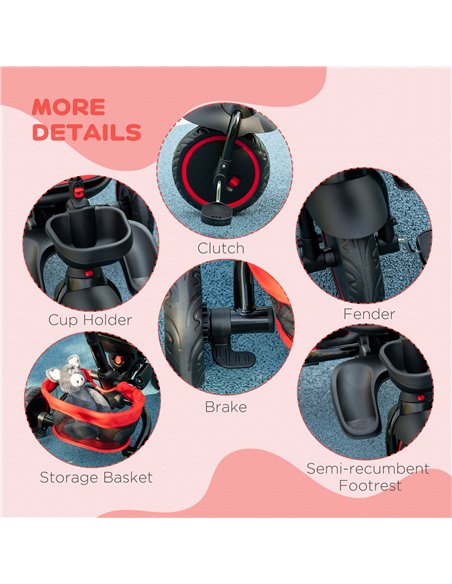 HOMCOM 7-in-1 Tricycle for Kids, Baby Trike with Rotatable Seat, Adjustable Push Handle, Safety Harness Detachable Canopy Semi-r - pic 4898 | FastDaddyshop