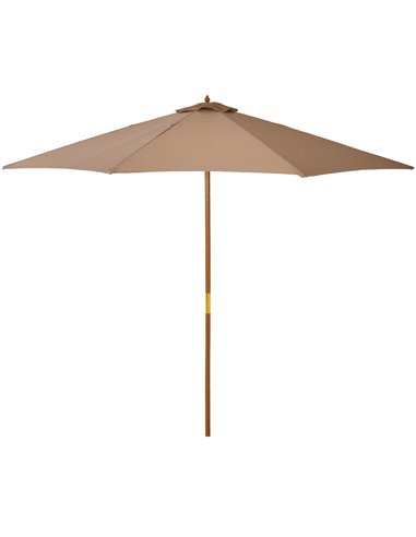 Outsunny 3(m) Garden Umbrella Wooden Parasol 8 Ribs Bamboo Sun Shade Patio Outdoor Umbrella Canopy Khaki 840-065BG