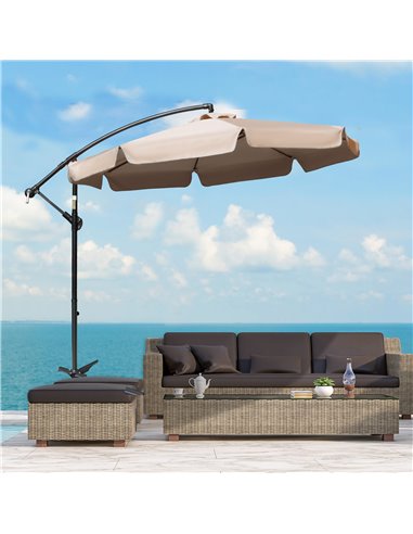 Outsunny 2.7m Cantilever Parasol Banana Sun Umbrella with Crank Handle and Cross Base for Outdoor Hanging Sun Shade Light Brown 