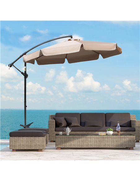 Outsunny 2.7m Cantilever Parasol Banana Sun Umbrella with Crank Handle and Cross Base for Outdoor Hanging Sun Shade Light Brown  - pic 48986 | FastDaddyshop