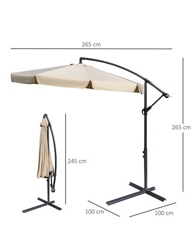 Outsunny 2.7m Cantilever Parasol Banana Sun Umbrella with Crank Handle and Cross Base for Outdoor Hanging Sun Shade Light Brown 