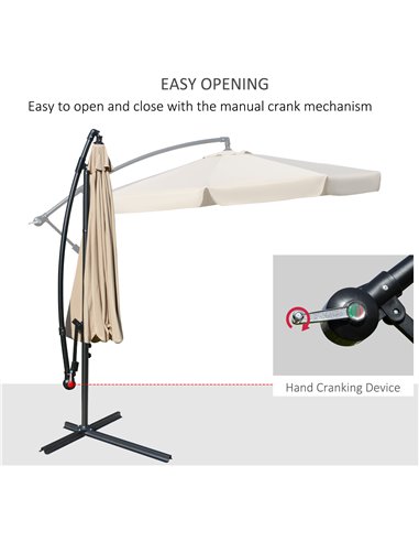 Outsunny 2.7m Cantilever Parasol Banana Sun Umbrella with Crank Handle and Cross Base for Outdoor Hanging Sun Shade Light Brown 