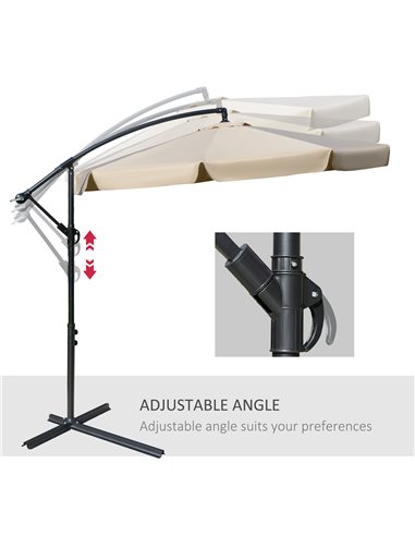 Outsunny 2.7m Cantilever Parasol Banana Sun Umbrella with Crank Handle and Cross Base for Outdoor Hanging Sun Shade Light Brown 