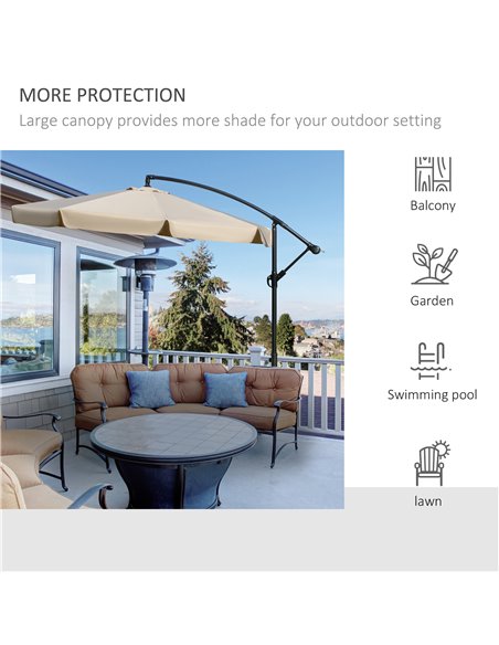 Outsunny 2.7m Cantilever Parasol Banana Sun Umbrella with Crank Handle and Cross Base for Outdoor Hanging Sun Shade Light Brown  - pic 48991 | FastDaddyshop