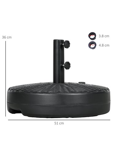 Outsunny 29kg Round Umbrella Parasol Base with Rattan Effect, Plastic Umbrella Stand for Outdoor Patio Umbrella, Black 84D-275V0