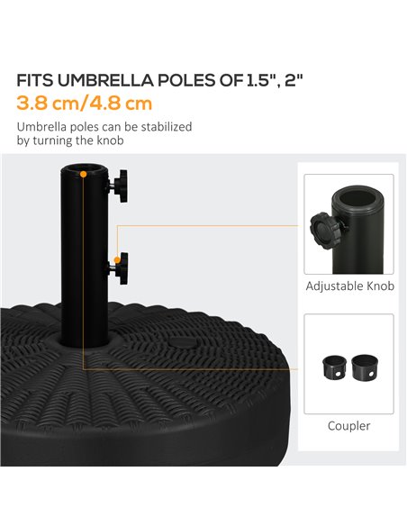 Outsunny 29kg Round Umbrella Parasol Base with Rattan Effect, Plastic Umbrella Stand for Outdoor Patio Umbrella, Black 84D-275V0 - pic 48997 | FastDaddyshop