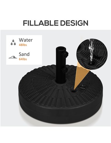 Outsunny 29kg Round Umbrella Parasol Base with Rattan Effect, Plastic Umbrella Stand for Outdoor Patio Umbrella, Black 84D-275V0