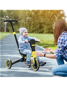 HOMCOM 4-in-1 Tricycle for Kids, Baby Trike with Adjustable Push Handle, Detachable Foot Rest for 18-60 Months, Yellow