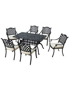 Outsunny 7 Pieces Aluminium Patio Dining Set with Umbrella Hole, Black 84G-050V70BK