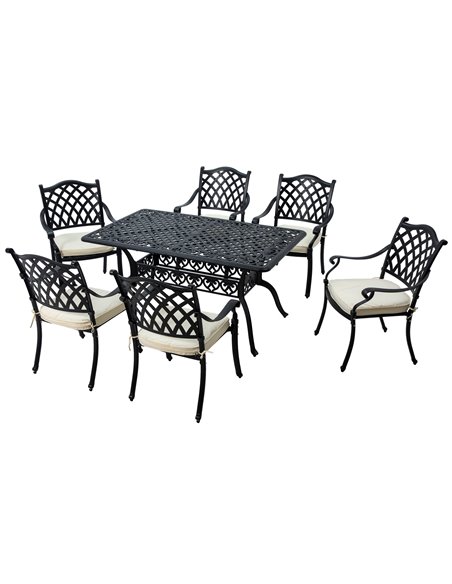 Outsunny 7 Pieces Aluminium Patio Dining Set with Umbrella Hole, Black 84G-050V70BK - pic 49003 | FastDaddyshop
