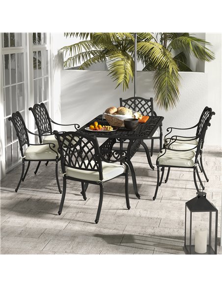 Outsunny 7 Pieces Aluminium Patio Dining Set with Umbrella Hole Black 84G-050V70BK - pic 49004 | FastDaddyshop