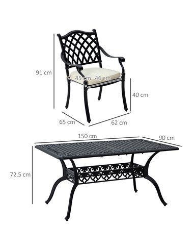 Outsunny 7 Pieces Aluminium Patio Dining Set with Umbrella Hole Black 84G-050V70BK