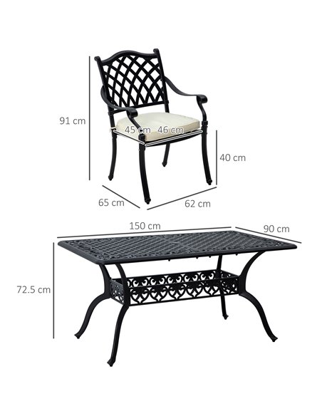 Outsunny 7 Pieces Aluminium Patio Dining Set with Umbrella Hole Black 84G-050V70BK - pic 49005 | FastDaddyshop