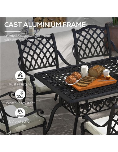 Outsunny 7 Pieces Aluminium Patio Dining Set with Umbrella Hole Black 84G-050V70BK