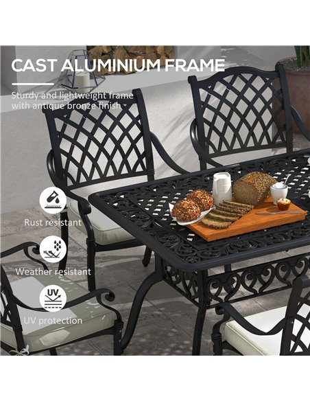 Outsunny 7 Pieces Aluminium Patio Dining Set with Umbrella Hole Black 84G-050V70BK - pic 49006 | FastDaddyshop
