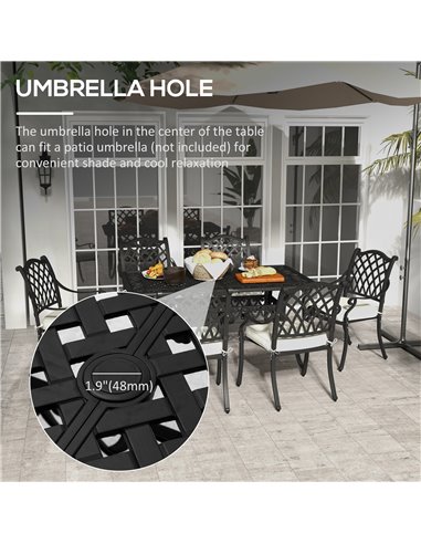 Outsunny 7 Pieces Aluminium Patio Dining Set with Umbrella Hole Black 84G-050V70BK