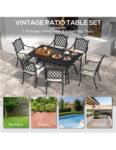 Outsunny 7 Pieces Aluminium Patio Dining Set with Umbrella Hole Black 84G-050V70BK