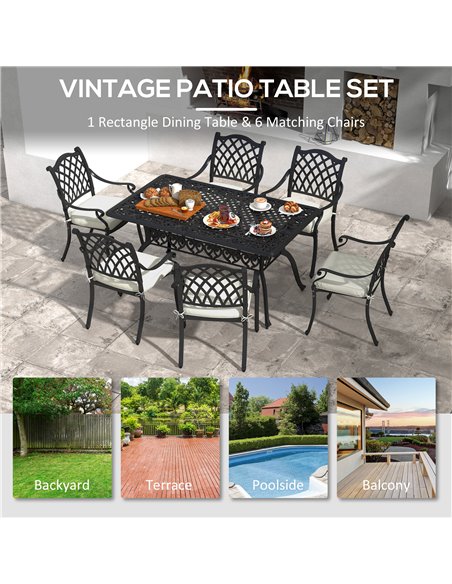 Outsunny 7 Pieces Aluminium Patio Dining Set with Umbrella Hole Black 84G-050V70BK - pic 49008 | FastDaddyshop