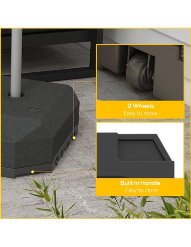 Outsunny Parasol Base Plastic Umbrella Stand for Cantilever Parasol with Wheels, Heavy Duty Umbrella Stand, Water/Sand Filled 84