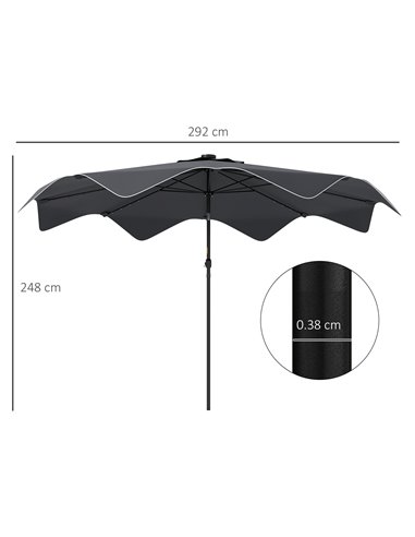 Outsunny Solar Patio Umbrella with LED and Tilt, Outdoor Market Table Umbrella Parasol with Crank, 3 x 3 (m), Dark Grey 84D-328V