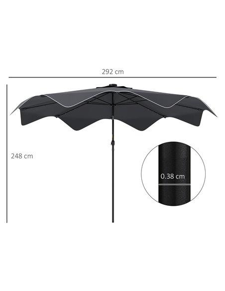 Outsunny Solar Patio Umbrella with LED and Tilt, Outdoor Market Table Umbrella Parasol with Crank, 3 x 3 (m), Dark Grey 84D-328V - pic 49023 | FastDaddyshop