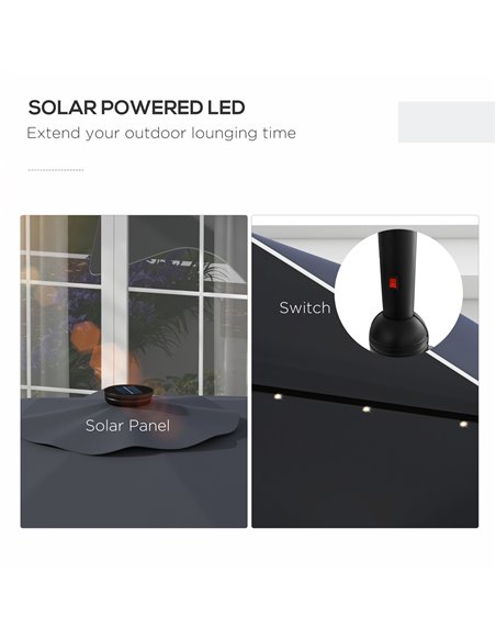 Outsunny Solar Patio Umbrella with LED and Tilt, Outdoor Market Table Umbrella Parasol with Crank, 3 x 3 (m), Dark Grey 84D-328V - pic 49024 | FastDaddyshop